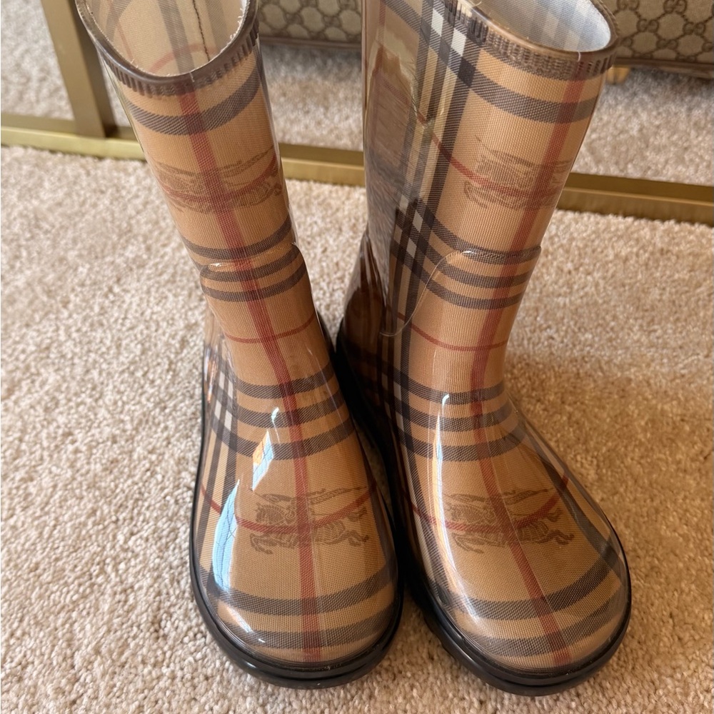 Burberry Kids Plaid Rain Boots - Tan and Black